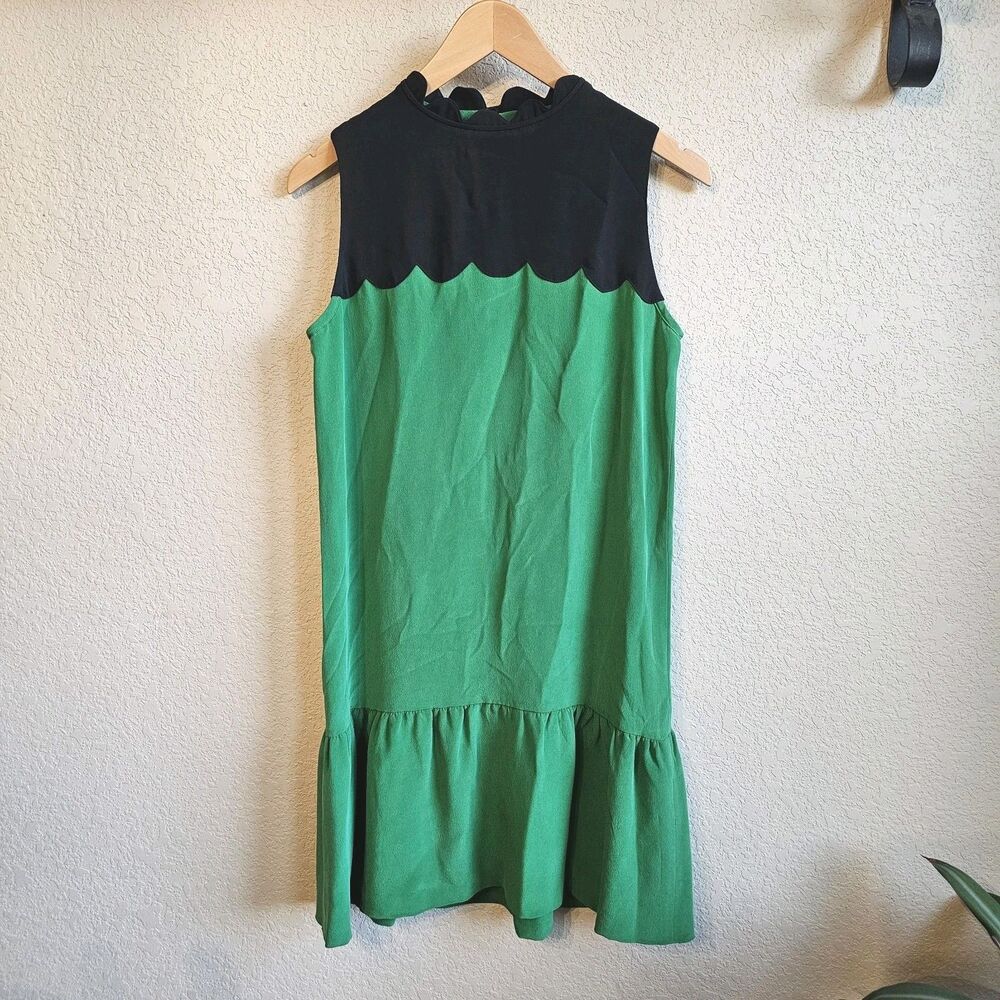 Victoria Beckham US 8 Silk Scalloped Knee-length Dress Green/Black Size EU 40